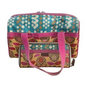 Vintage Fossil Floral Boston Bag Coated Canvas Satchel and Matching Wallet